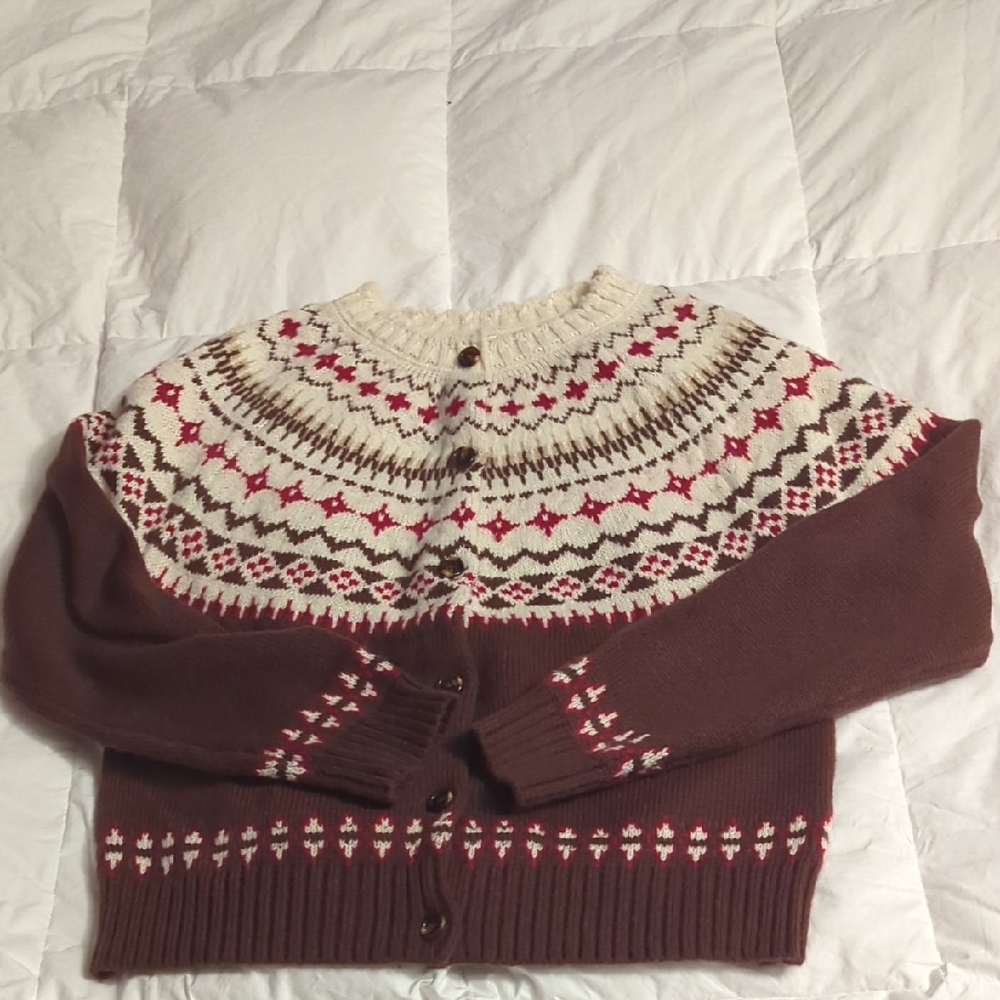 Women's Fair Isle Sweater - Brown and Cream